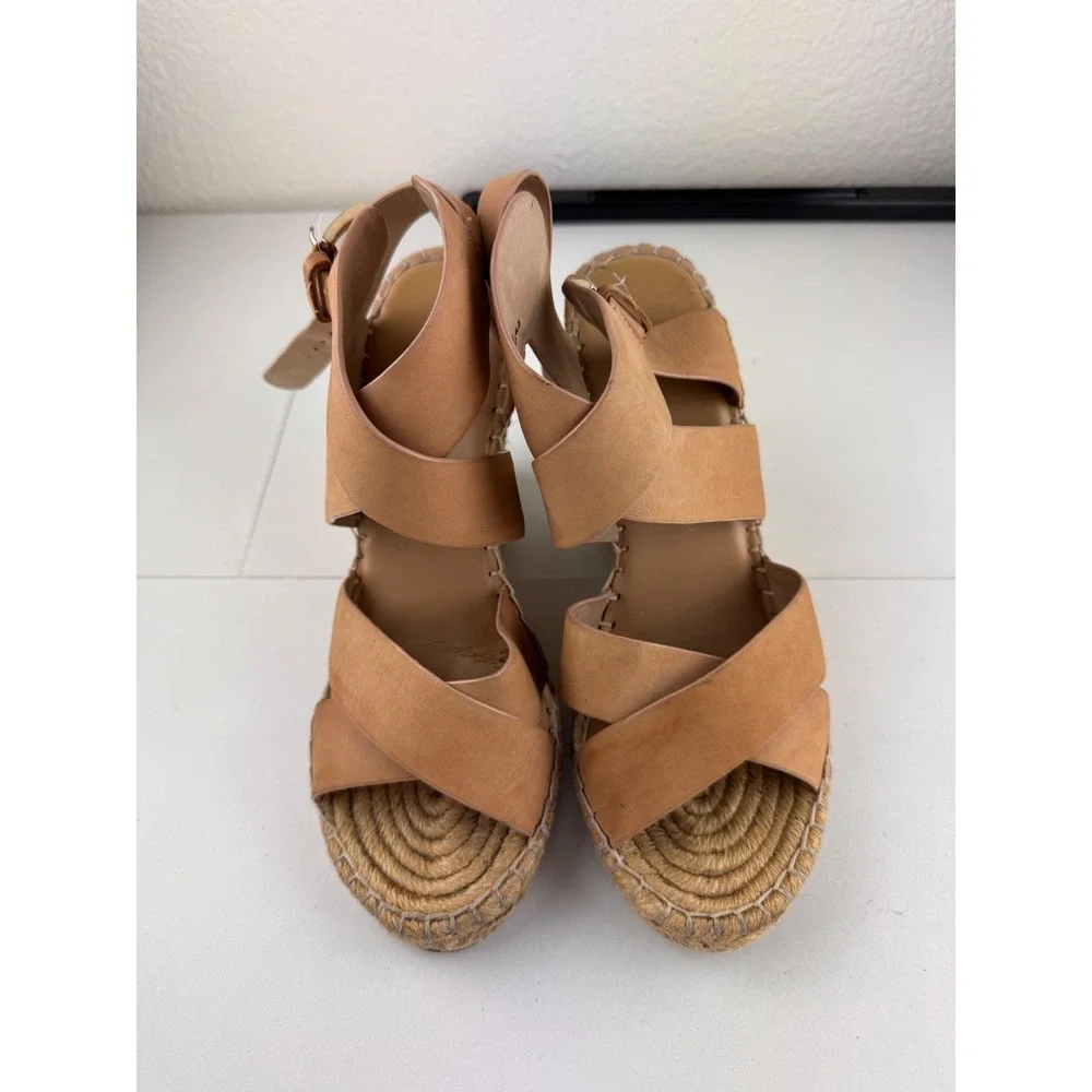 Joie Kaelyn‎ Tan Leather Espadrille Wedge Sandals Size 39.5 8.5 Brunch Festival